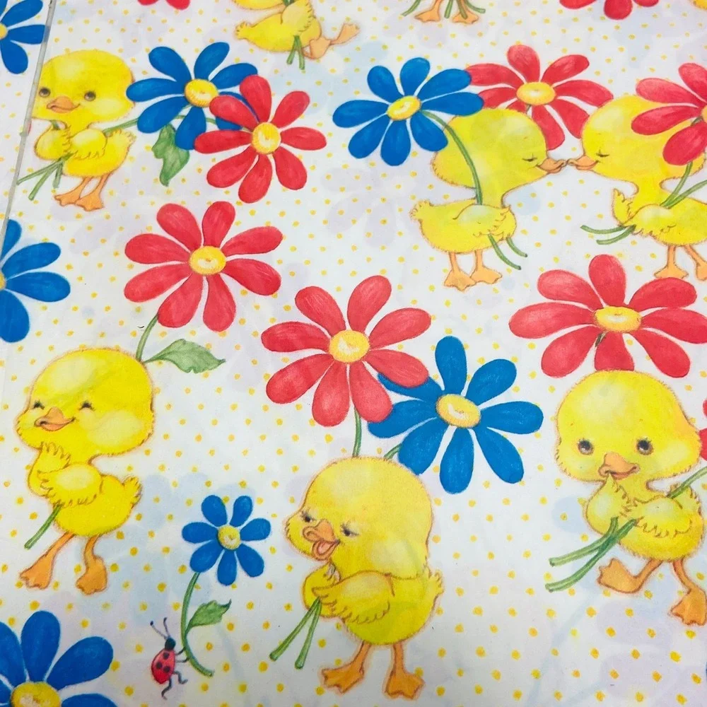 2 VTG NOS Wrapping Paper Hallmark Ambassador Duck Floral‎ 1980s Gift Wrap Yellow